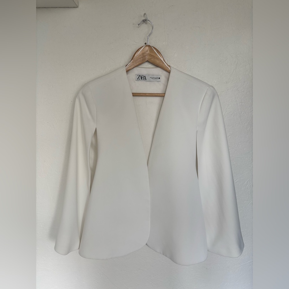 Zara ZW Collection White Cape Blazer Sleeveless Vest Bridal Minimalist - Picture 3 of 15